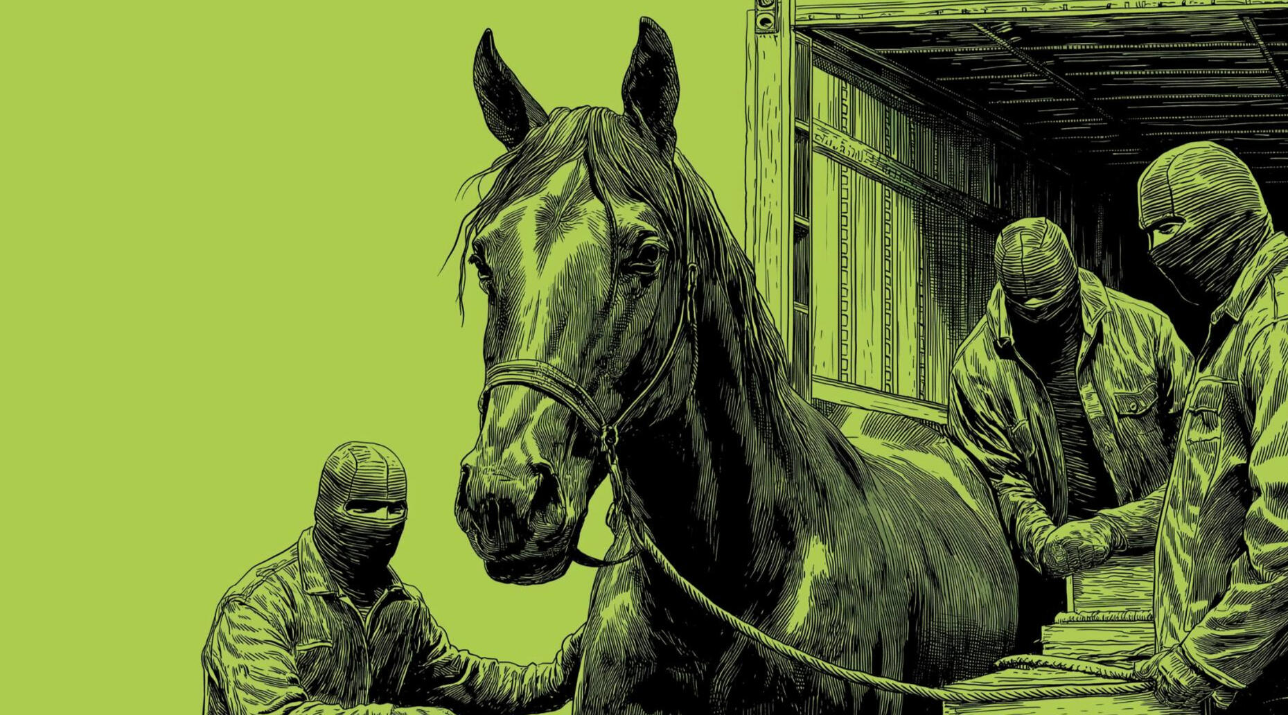 Shergar being stolen by a gang Racehorse being taken